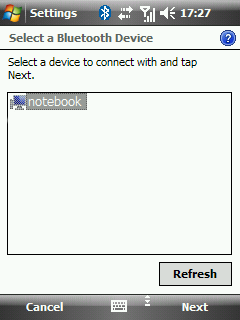 Windows Mobile bluetooth manager - device selection