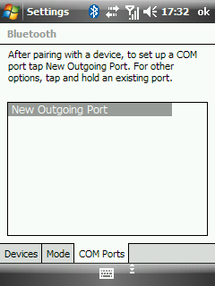 Windows Mobile bluetooth manager - set up serial port